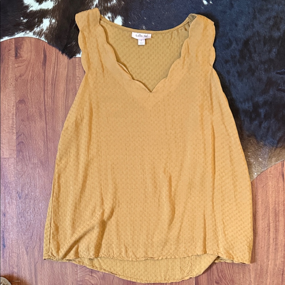 Boho Scalloped Mustard Tank Top